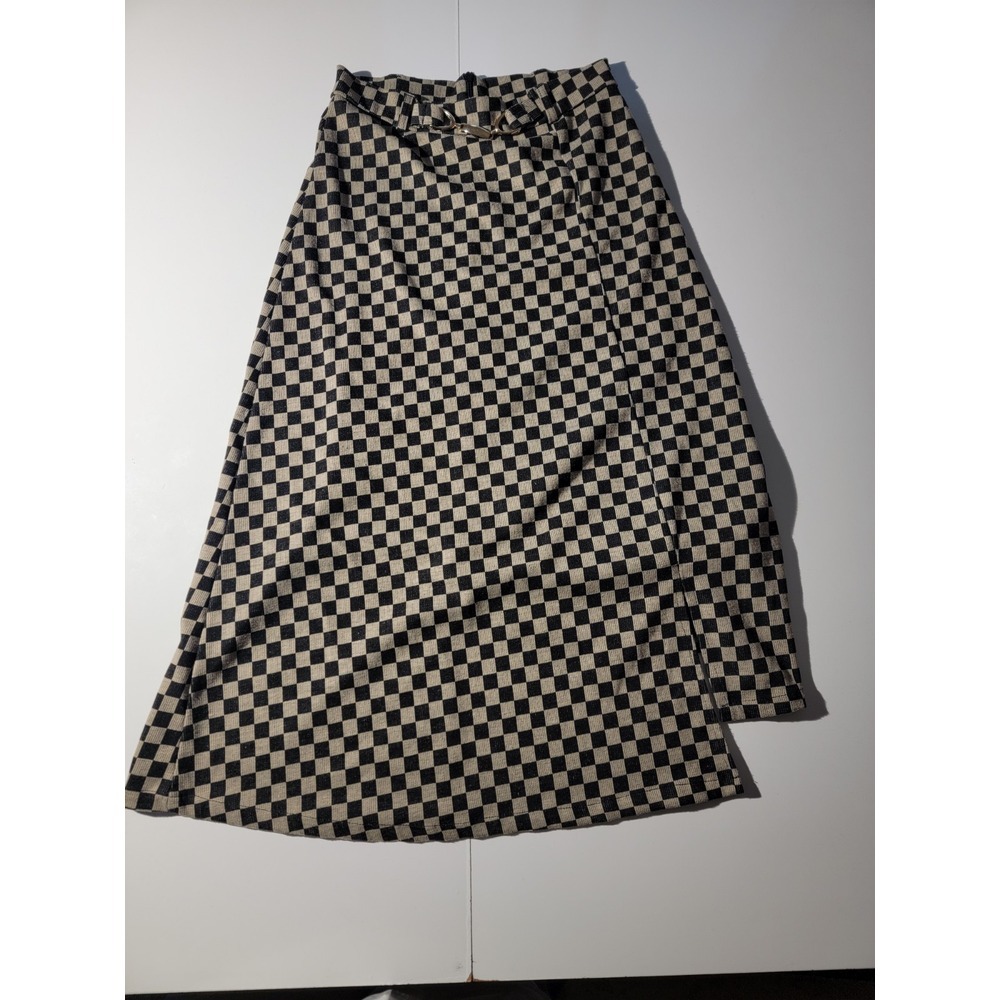 Commense Tan And Black Checkered Midi Length‎ Size Small Skirt